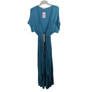 Love In Blue Beach Cover Up Jacket Women Size 3XL Drawstring Waist Short Sleeve